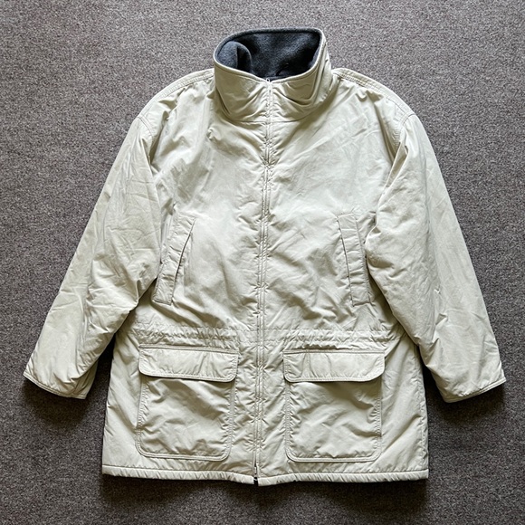 Vintage LL Bean Beige Mock Neck Parka Coat Jacket Fleece Lined USA Made Mens XL - Picture 1 of 16
